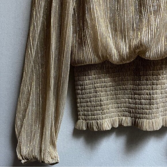 Joie shimmer gold mock neck long sleeve blouse Sz M - Picture 5 of 10